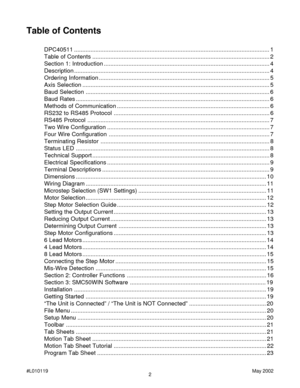 Page 22 #L010119May 2002
Table of Contents
DPC40511 .......................................................................................................................1
Table of Contents ............................................................................................................ 2
Section 1: Introduction ..................................................................................................... 4
Description...