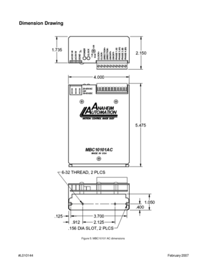 Page 7#L010144February 2007
Dimension Drawing
Figure 5: MBC10101 AC dimensions 