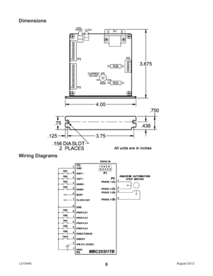 Page 8August 2012 L0104408
Dimensions
Wiring Diagrams 