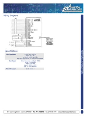 Page 2910 East Orangefair Ln.  Anaheim, CA 92801     Tel. (714) 992-6990     Fax. (714) 992-0471     www.anaheimautomation.com
ADDITIONAL INFORMATION
Wiring Diagram
Specifications 