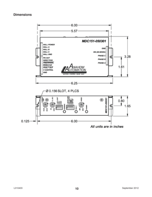 Page 10September 2012 L01040310
Dimensions 