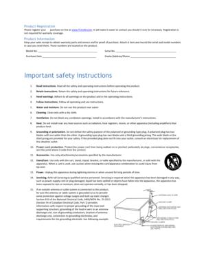 Page 109		Product Registration Please	register	your							purchase	on-line	at	www.TCLUSA.com.	It	will	make	it	easier	to	contact	you	should	it	ever	be	necessary.	Registration	is	not	required	for	warranty	coverage.	Product Information Keep	your	sales	receipt	to	obtain	warranty	parts	and	service	and	for	proof	of	purchase.	Attach	it	here	and	record	the	serial	and	model	numbers	in	case	you	need	them.	These	numbers	are	located	on	the	product.	Model	No.	____________________________________________	Serial	No....