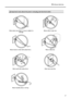 Page 9To Ensure Safe Use
7
 Important notes about the power cord, plug, and electrical outlet
Never place any object on top or subject to
damage.
Never bend or twist with undue force.
Never pull with undue force.
Never bundle, bind, or roll up.Never allow to get wet.
Never make hot.
Dust may cause fire.
Downloaded From ManualsPrinter.com Manuals 