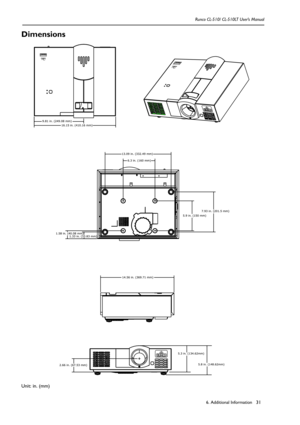 Page 346. Additional Information Runco CL-510/ CL-510LT User’s Manual31
Dimensions 
Unit: in. (mm) 