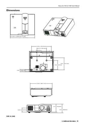 Page 346. Additional Information Runco CL-710/ CL-710LT User’s Manual31
Dimensions 
Unit: in. (mm) 