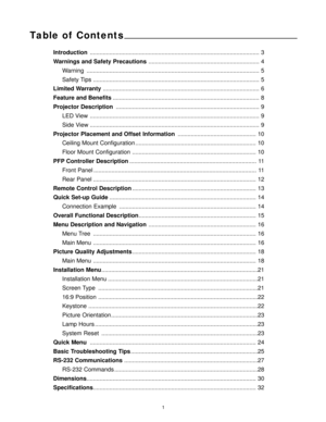 Page 3Table of Contents
1
Introduction........................................................................................................ 3
Warnings and Safety Precautions.................................................................... 4
Warning .......................................................................................................... 5
Safety Tips ...................................................................................................... 5
Limited...
