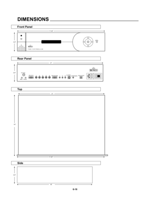 Page 110VHD CON\bROLLER
\fenu
12v Fuse
Mask Screen RS-232 IN
VH BGR Pass-through
Pb
Pr
YRUNC
O
RS-232 OUT
S-VIDEOCOMPOSITE
3.5
17.45
17
17.45
17
1
6
3.5
16
3.5
6-18
DIMENSIONS
Front Panel
Side
Rear Panel
To p 