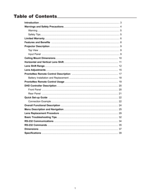 Page 3Table of Contents
1
Introduction...................................................................................................................... 3
Warnings and Safety Precautions.................................................................................. 4
Warning ........................................................................................................................5
Safety...