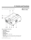 Page 19Runco RS-440 Installation/Operation Manual 5 
PREL
IMINARY
2.1 
RS-440 at a Glance
Figure 2-1 shows the locations of key RS-440 components.
Figure 2-1. RS-440 Front/Side/Top View
1.TOP IR SENSOR
2.VERTICAL LENS SHIFT DIAL 
Shifts the image up or down.
3.INTAKE VENT
4.ADJUSTABLE FEET 
Use to adjust the height or projection angle.
5.RUNCO LOGO 
The logo can be rotated to match the projector orientation: inverted (ceiling-mounted) 
or upright. To rotate the logo, grip it at the sides, pull it away from the...