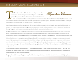 Page 4he Runco Signature Cinema SC-1 begins with the ownership experience we have 
created, which is of fundamental importance to the overall approach of our elite SC-1  program. When you select a Signature Cinema projector as the centerpiece of your home  cinema, Runco is partnering with you, becoming a part of your home entertainment lifestyle. The Runco Signature ownership package that accompanies each unit 
assures you that you belong to an exclusive family, one that treasures the opportunity to enhance...