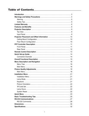 Page 3Table of Contents
1
Introduction........................................................................................................ 3
Warnings and Safety Precautions.................................................................... 4
Warning .......................................................................................................... 5
Safety Tips ...................................................................................................... 5
Limited...