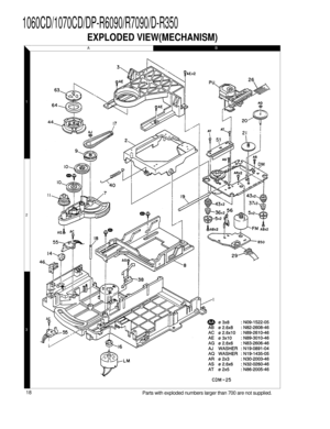 Page 1250
1060CD/1070CD/DP-R6090/R7090/D-R350
1
A  B
Parts with exploded numbers larger than 700 are not supplied.  
1060CD/1070CD(k) COVER (  98.4.2 4 0:2 9 PM   y[W  8 