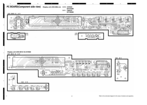 Page 6KLNPRT MOQS
2 1
3
5
7 4
6
Refer to the schematic diagram for the value of resistors and capacitors.
PC BOARD(Component side view)78
Display unit (X25-590x-xx)0-10 :1070CD
DP-R7090
0-11 :1060CD
DP-R6090
Display unit (X25-5910-10) D-R350
1060CD(K) 2P PCB  98.4.24 0:17 PM  y[W 2 