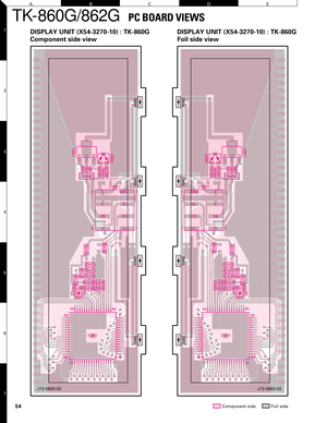 Page 5454
TK-860G/862G
ACE
BD
1
3
5
7 2
4
6
TK-860G/862G  PC BOARD VIEWS
DISPLAY UNIT (X54-3270-10) : TK-860G
Component side viewDISPLAY UNIT (X54-3270-10) : TK-860G
Foil side view
D804
D803
D805D802
J72-0683-02
CN801
MBL
5C
CE
CL E
E
SB
DI1 2
7 8
C801
C802
C803
C804C805 C806
C807
D801
D808
IC801
B
C
E
Q801
R801R802
R803
R804
R805
R806
R808
R809
L801
1
16
17 32 4849
64
33
D804D803D805D802
J72-0683-02
CN801
1 MBL
5C
CE
CLE
E
SB
DI2
78
C801
C802
C803
C804 C805C806
C807
D801
D808
IC801
B CE Q801
R801R802R803
R804...