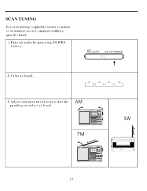 Page 1817Usescantuningtoquicklylocateastation
ortomonitorseveralstationswithina
specificband. SCANTUNING
1.TurnonradiobypressingPOWER
button.
2.Selectaband.
3.Adjustantennaorradiopositionde-
pendingonselectedband.AM
FMSW 