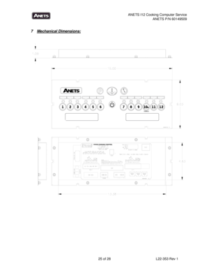 Page 25ANETS I12 Cooking Computer Service 
ANETS P/N 60149509 
 
  25 of 28  L22-353 Rev 1 
 
7 Mechanical Dimensions: 
 
 
 
   