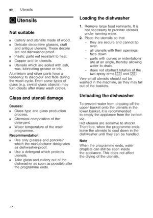 Page 12enUtensils
12
- UtensilsUtensils
Not suitable
