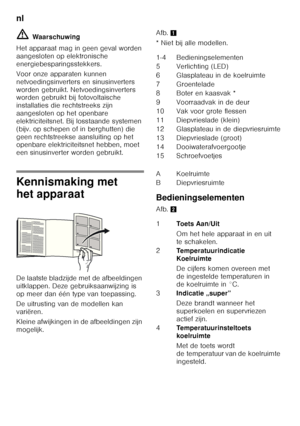 Page 62nl 
62
ã=
Waarschuwing
Het apparaat mag in geen geval worden  
aangesloten op elektronische 
energiebesparingsstekkers. 
Voor onze apparaten kunnen  
netvoedingsinverters en sinusinverters 
worden gebruikt. Netvoedingsinverters  
worden gebruikt bij fotovoltaïsche  
installaties die rechtstreeks zijn 
aangesloten op het openbare 
elektriciteitsnet. Bij losstaande systemen 
(bijv. op schepen of in berghutten) die 
geen rechtstreekse aansluiting op het  
openbare elektriciteitsnet hebben, moet  
een...