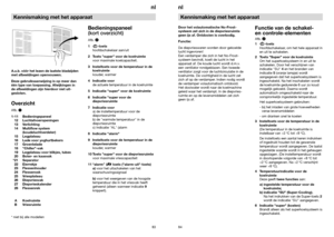 Page 4884nl
83nl
Kennismaking met het apparaatDoor het volautomatische No-Frost-
systeem zet zich in de diepvriesruimte
geen ijs af. Ontdooien is overbodig.
Functie:
De diepvrieswaren worden door gekoelde
lucht ingevroren!
Een verdamper die zich in het No-Frost-
systeem bevindt, koelt de lucht in het
apparaat af. De koude lucht wordt d.m.v.
een ventilator rondgeblazen. Een tweede
ventilator zorgt voor de luchtcirculatie in de
koelruimte. De vochtigheid in de lucht zet
zich af op de verdamper. Indien nodig...