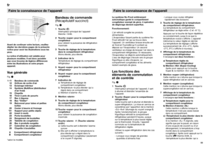 Page 569899frfrFaire la connaissance de l’appareil
Faire la connaissance de l’appareil
Avant de continuer votre lecture, veuillez
déplier les dernières pages de la présente
notice pour avoir les illustrations sous les
yeux.
La notice d’utilisation est valable pour
plusieurs modèles. Il est donc possible
que vous trouviez de légères différences
entre les illustrations et votre propre
appareil.Vue généraleFig. 1
1-11 Bandeau de commande
12 Orifices de sortie dair
13 Eclairage intérieur
14 Système Multiflow...