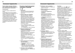 Page 64115it
114itConoscere l’apparecchioGrazie al sistema automatico Nofrost il
vano congelatore resta libero dal ghiaccio.
Non è più necessario lo sbrinamento.
Funzionamento:
Gli alimenti vengono congelati dall’aria
fredda!
Un evaporatore, che si trova nel sistema
Nofrost, raffredda l’aria nell’apparecchio. Un
ventilatore fa circolare l’aria fredda. Un
secondo ventilatore provvede alla
circolazione dellaria nel vano frigorifero.
L’umidità contenuta nell’aria si condensa
sull’evaporatore. Se necessario,...