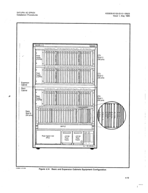 Page 148SATURN IIE EPABX 
Installation Procedures A30808-X5130-6110-l-8928 
Issue 1, May 1986 
Expansion 
j Cabinet 
---a---. 
Basic 
Shelf 0 
(224 port LTU 
Shelf 3 
(256 ports) 
LTU 
Shelf 2 
(256 ports) 
Ir! - ,el L) 
I1 
1 LTU 
I 5%” FD DRIVES 1 
C4866.l-2/11/66 c: -. . -- 1 . 1 I..--.- - ~~. L -...-. - 
ryure 4.14 oaslc ana txpanslon Cabmets Equipment Configuration 
4-19  