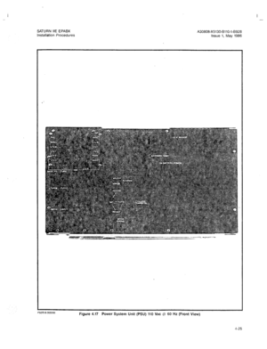 Page 154SATURN IIE EPABX A30808-X5130-BllO-l-8928 
Installation Procedures Issue 1, May 1986 - I . . . . . . .*i: ..,~%,x~” . . 
.^e.,aM :. L 
P5070-6-320186 Figure 4.17 Power System Unit (PSU) 110 Vat @ 60 Hz (Front View)  