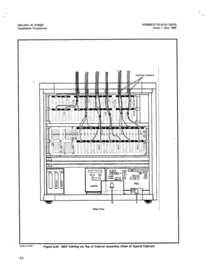 Page 218I 
- 
SATURN IIE EPABX A30808-X5130-BllO-l-8928 
Installation Procedures Issue 1, May 1986 
Rear View 
14993.1.4ll7166 
Figure 6.00 MDF Cabling via Top of Cabinet Assembly (View of Typical Cabinet) 
6-2  