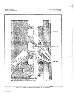 Page 20SATURN IIE EPABXA30808-X5130-8120-1-8928nstallation Test Procedures
Issue 1, May 1986i
---I
I
:42/?42
J43/P43
J44lP44
Figure 4.0.1Location cf Input Voltage Connectors on LTU Dackp!ane 