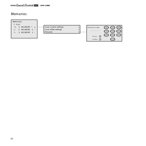 Page 38
36

Brightness
Contra st
Co lor
Tint
S h a r
pness
F i
lter
Cine ma Mod e  
V i de o Ty pe
V ide o •  S - V ideo[N T S C ]
Y C rCb15kHz
RG B S  15kHz
RG B S
RG B  G r a fico
DV I-D
H D MI™
O rienta tion
K e yst o
ne 
Lens
P o wer   O N
Test  patterns
Initia l settings
L a
mp   Pow
er
F loor
F l oo r-re a r
C eil ing
C eil ing-re a
r
N orma l
A n a m orphic
Letter box
P a nora mi
c
P i xe l to   P ixe l
User   1
User  2
User  3
High
Me dium
L o
w
User
H o riz ont a l
Vertic a l
S c
reen   control
H oriz...