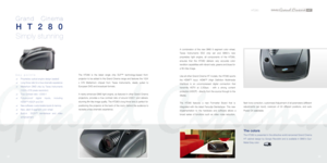 Page 13The HT280 is the latest single chip DLP™ technology-based front
projector to be added to the Grand Cinema range and features the 1024
x 576 Matterhorn chipset from Texas Instruments, ideally suited to
European DVD and broadcast formats. 
A newly enhanced SIM2 light engine, as featured in other Grand Cinema
projectors, provides a true contrast ratio of around 2300:1 and delivers
stunning film like image quality. The HT280s long throw lens is perfect for
positioning the projector at the back of the room,...