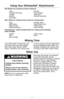 Page 1111
Using Your KitchenAid®Attachments
Flat Beater for normal to heavy mixtures:
cakes biscuits
creamed frostings quick breads
candies meat loaf
cookies mashed potatoes
pie pastry
Wire Whip for mixtures that need air incorporated:
eggs sponge cakes
egg whites angel food cakes
heavy cream mayonnaise
boiled frostings some candies
PowerKnead™ Spiral Dough Hook for mixing and kneading 
yeast doughs:
breads coffee cakes
rolls buns
pizza dough
Mixing Time 
Your KitchenAid®stand mixer will
mix faster and more...
