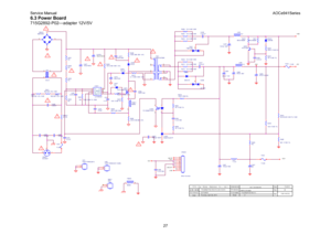 Page 27Service Manual                                                                                                                 AOCe941Series 
27 6.3 Power Board   715G2892-P02---adapter 12V/5V 
L906
Coil
!
+C921
1000uF / 16V
FB901
BEAD12
+16V
D 904
F R103
!
GN D 1
GN D12
Q904
KTD1028
!
T901
POWER XF MR
13456
789101112
+C913
22uF / 50V
L901
30mH
14
23
+C922
470UF  M 16V
C917
0. 001uF
R911
680OHM2W
+C925
470uF  25V
HS1
HEAT SIN K(Q901)12
R918
10K 1/10W  1%
!
R907
1K 1/ 10W  1%
AOC 2241SGA/PA
R931
NC
R920...