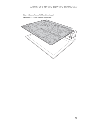 Page 55Lenovo Flex 2-14/Flex 2-14D/Flex 2-15/Flex 2-15D
51
Figure 9. Removal steps of LCD unit (continued)
Detach the LCD unit from the upper case. 