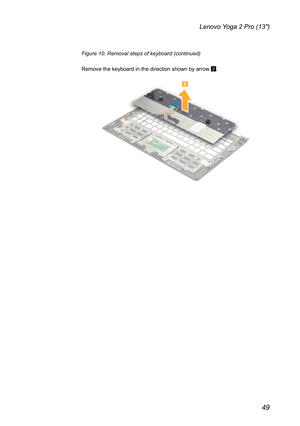 Page 5349
Lenovo Yoga 2 Pro (13″)
Figure 10. Removal steps of keyboard (continued)
Remove the keyboard in the direction shown by arrow 2.
2 