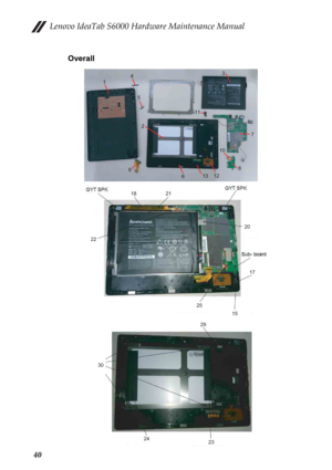 Page 44Lenovo IdeaTab S6000 Hardware Maintenance Manual
40Overall
1
7 3
4
5
6138 10 11
92
12
18
2221
20
17
15 25
24 30
23 29 