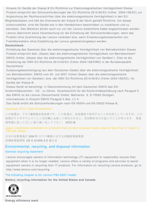 Page 18 Hinweis für Geräte der Klasse B EU-Richtlinie zur Elektromagnetischen Verträglichkeit Dieses
 Produkt entspricht den Schutzanforderungen der EU-Richtlinie 2014/30/EU (früher  2004/108/EC) zur
 Angleichung der Rechtsvorschriften über die elektromagnetische Verträglichkeit in den EU-
Mitgliedsstaaten und hält die Grenzwerte der Klasse B der Norm gemäß Richtlinie. Um dieses
 sicherzustellen, sind die Geräte wie in den Handbüchern beschrieben zu installieren und zu
 betreiben. Des Weiteren dürfen auch nur...