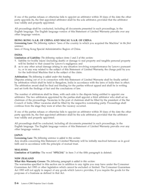 Page 66If one of the parties refuses or otherwise fails to appoint an arbitrator within 30 days of the date the other 
party appoints its, the first appointed arbitrator shall be the sole arbitrator, provided that the arbitrator 
was validly and properly appointed. 
All proceedings shall be conducted, including all documents presented in such proceedings, in the 
English language. The English language version of this Statement of Limited Warranty prevails over any 
other language version. 
HONG KONG S.A.R. OF...