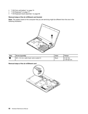 Page 98 

a
W &RLQFHOO EDWWHU\X RQ SDJH 
a
W .H\ERDU GXRQ SDJH 
a
W .H\ERDU GEH ]HO DVVHPEO\X RQSDJH 
5HPRYDO
VWHSV RIWKH GFLQ( WKHQHWFDUGEU DFN HW
1RW
H7KH V\VWHPERDU GRI WKH FRPSXW HUWKDW \RXDUHVHU YLFLQJ PLJKWEHGLIIHU HQWIURP WKHRQH LQWKH
IROORZLQJ
LOOXVWUDWLRQ 
 
6
WHS 6FUHZ TXDQWLW\ &RORU
7RU TXH 
  0
