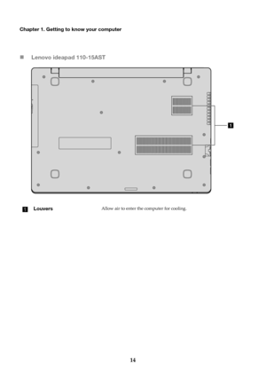 Page 1814
Chapter 1. Getting to know your computer
Lenovo ideapad 110-15AST
LouversAllow air to enter the computer for cooling. 