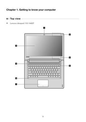 Page 51
Chapter 1. Getting to know your computer
Top view   - - - - - - - - - - - - - - - - - - - - - - - - - - - - - - - - - - - - - - - - - - - - - - - - - - - - - - - - - - - - - - -  - - - - - - - - - - - - - - - - - - - - - - - - - - -   
Lenovo ideapad 110-14AST 
