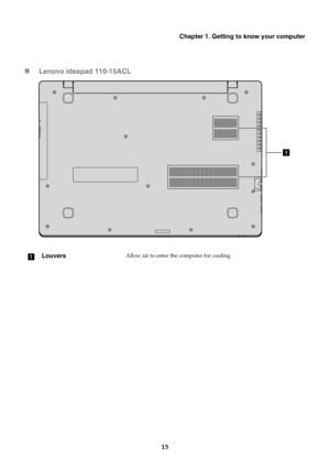 Page 21Chapter 1. Getting to know your computer
15
Lenovo ideapad 110-15ACL
aLouversAllow air to enter the computer for cooling. 