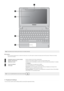 Page 31
Integrated camera (on select models)Use the camera for the video communication.
2
Wireless LAN antennasConnect to the wireless adapter to receive and send wireless radio.
3
Multi-touch screenFunc tions  as  the v is ual dis play  as  we ll as  one  of the two primary  input me thods . Fo r details ,
see 
Gestures.
4
Caps lock indicatorON: All typed letters are uppercase by default.
5
Touch padThe touch pad functions as a conventional mouse.
Touch pad: To move the pointer on the screen, slide your...