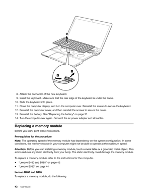 Page 58
 


$WWDFK WKHFRQQHFW RURIWKH QHZ NH\ERDU G

,QVHU WWKH NH\ERDU G0DN HVXU HWKDW WKHUHDU HGJH RIWKH NH\ERDU GLV XQGHU WKHIUDPH

6OLGH WKHNH\ERDU GLQW RSODFH

&ORVH WKHFRPSXW HUGLVSOD\ DQGWXUQ WKHFRPSXW HURYHU 5HLQVWDOO WKHVFUHZV WR VHFXU HWKH NH\ERDU G

5HLQVWDOO WKHFRPSXW HUFRYHU DQG WKHQ UHLQVWDOO WKHVFUHZV WR VHFXU HWKH FRYHU 

5HLQVWDOO WKHEDWW HU\ 6HH W5HSODFLQJ WKHEDWW HU\X RQ SDJH  

7XUQ WKHFRPSXW HURYHU DJDLQ &RQQHFW WKHDFSRZHU DGDSWHUDQG DOOFDEOHV 
5HSODFLQJ...