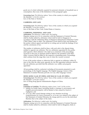 Page 72goods are of a kind ordinarily acquired for personal, domestic or household use or 
consumption, then none of the limitations in this paragraph apply. 
Governing Law: The following replaces laws of the country in which you acquired 
the Machine″ in the first sentence: 
laws of the State or Territory. 
CAMBODIA AND LAOS 
Governing Law: The following replaces laws of the country in which you acquired 
the Machine in the first sentence: 
laws of the State of New York, United States of America. 
CAMBODIA,...