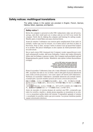 Page 11Safety notices: multilingual translations 
The safety notices in this section are provided in English, French, German, 
Hebrew, Italian, Japanese, and Spanish. 
 
 
 
 
 
  