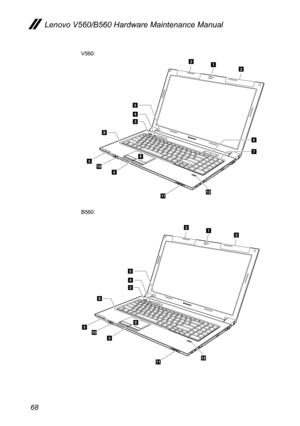 Page 7268
Lenovo V560/B560 Hardware Maintenance Manual
V560:
5
4
3
8
2
2
9
1
5105
1112
6
7
B560:
5
4
3
8
2
2
9
1
5105
1112 