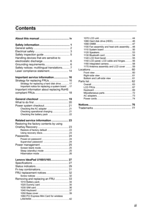 Page 3iii
Contents
About this manual .......................................iv
Safety information ........................................1General safety  ................................................2Electrical safety  ..............................................3Safety inspection guide ..................................5Handling devices that are sensitive to electrostatic discharge ....................................6Grounding requirements .................................6Safety notices: multilingual...