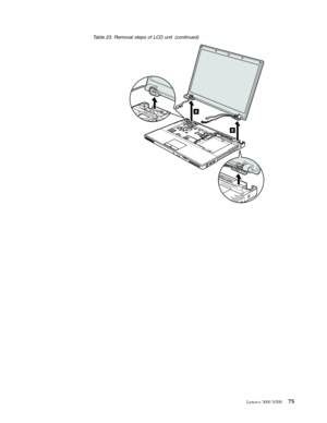 Page 83Table 23. Removal steps of LCD unit (continued) 
8
8
 
 
 
 
Lenovo 3000 N500 75 