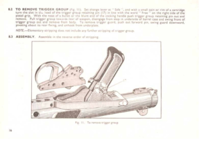 Page 16
8.2TOREMOVETRIGGERGROUP(F.g.IIJ.SEt;:h~nile-r-;lt
..
S;\fe.OIlId,,ith
)
~m~1Icoinor-rimof~t:;;rltidg~
turntheslotintlLjH~ad-oflfll!triggergr-o\JPr~~in07,inIjn~wirhrh~wDrd..
Fre~ontheright~ideofthe:
pistolgrip.Withthelimeof:Ibulf(:tor[t,cblu,,I!nd0;;h~co--;HnghndlepUJhtrjE&!!rgroup.-et~rni~gpinOut;
d
r~movc.Pulltdggl!rgroupcO.,.,.~Ids
f~rofwe~pon.d~~~flg~gl!Irol11~t~pInund!:!rsldeofb~r-el